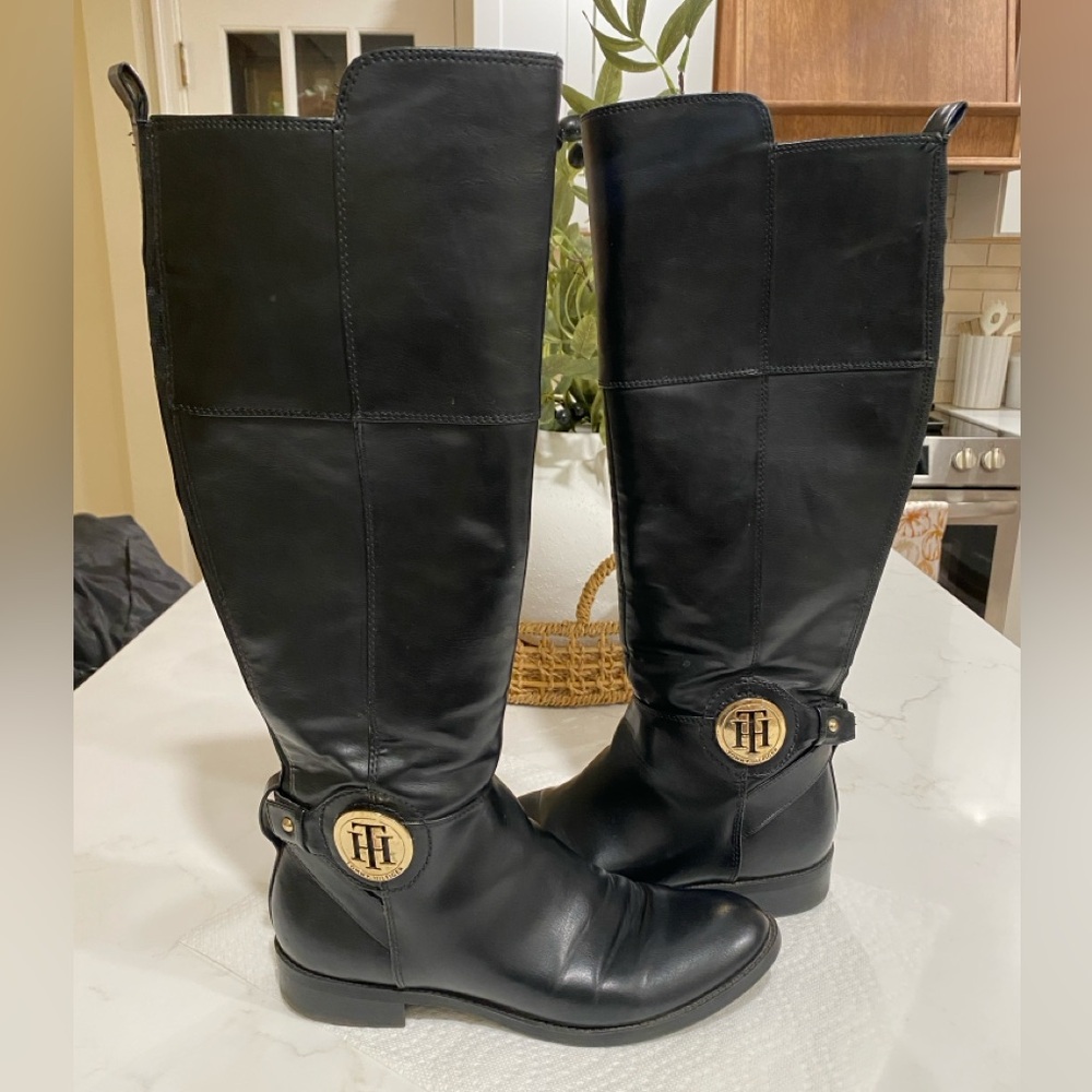 Tommy Hilfiger Black Leather Riding Boots
